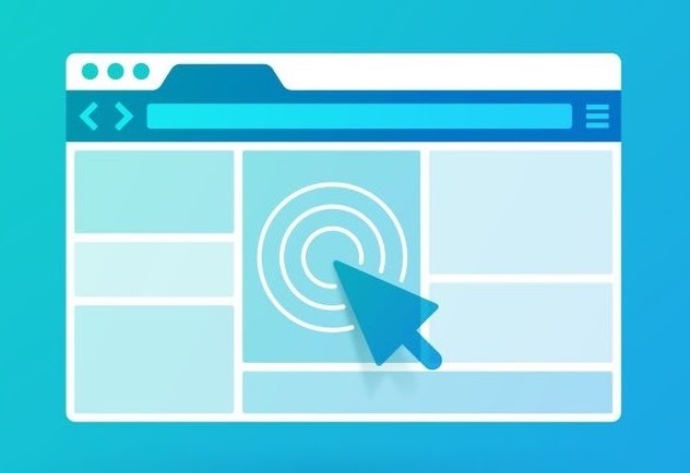 A flat-style illustration of a generic web browser window against a blue gradient background.