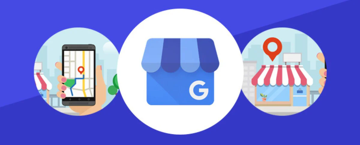A graphic featuring the Google Business Profile logo, a map and a local shop.